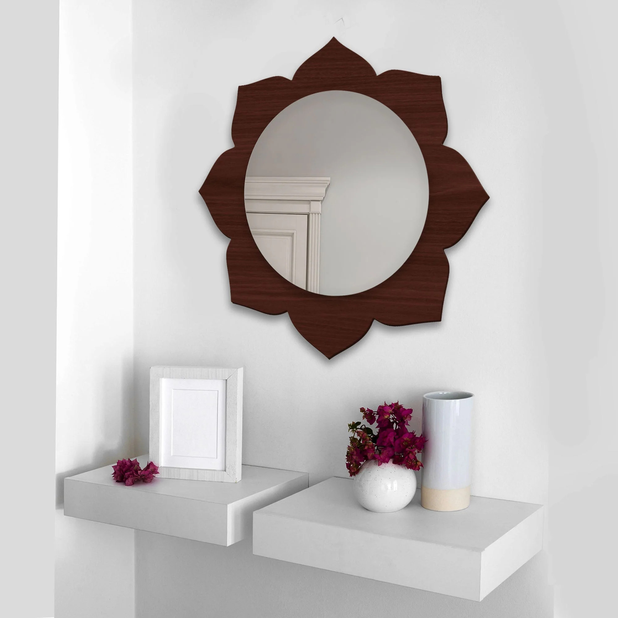Beautiful Flower Shape Designer Wooden Wall Mirror - Image 2