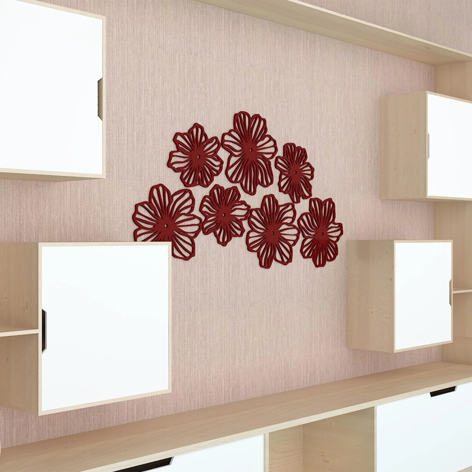Beautiful Flowers Design Brown Wooden Wall Hanging - Image 5