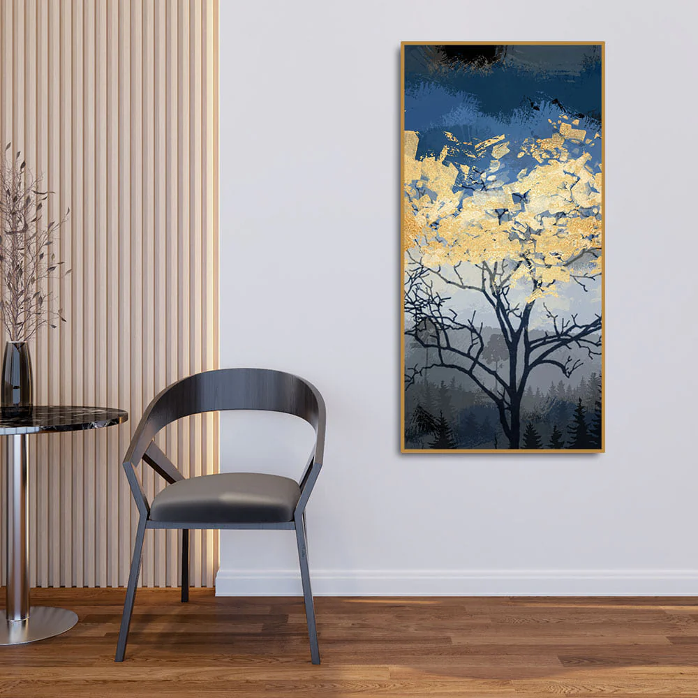 Beautiful Forest at Night with Gold Leaf Tree Canvas Wall Painting - Image 3