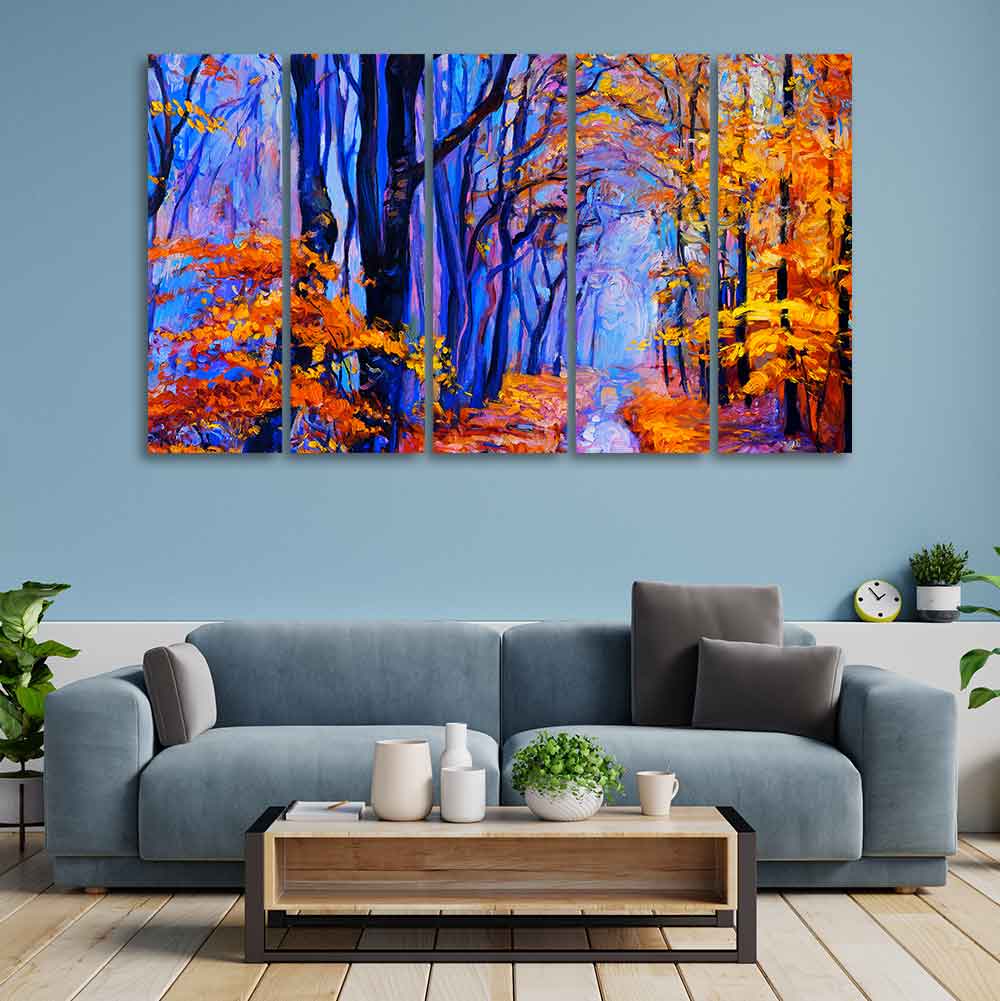 Beautiful Forest Canvas Wall Painting Set of Five - Image 2