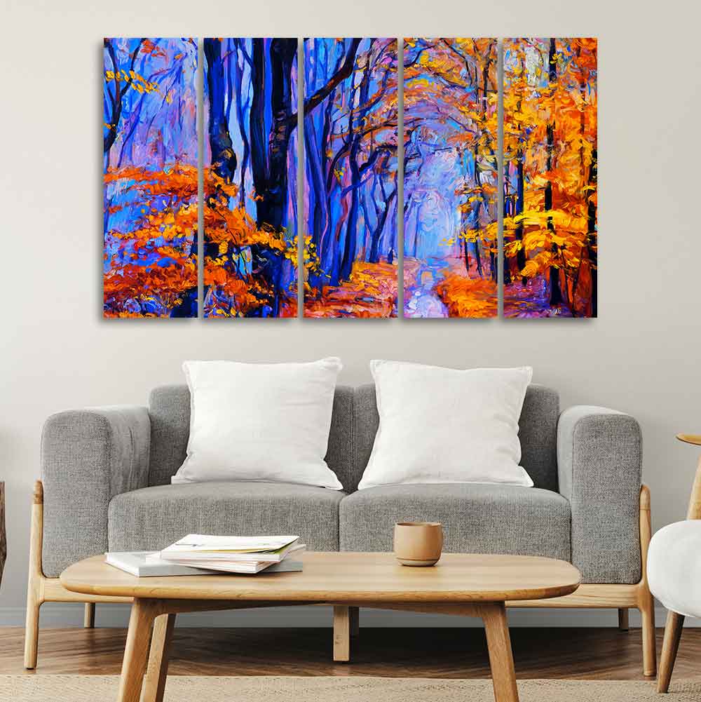 Beautiful Forest Canvas Wall Painting Set of Five - Image 3