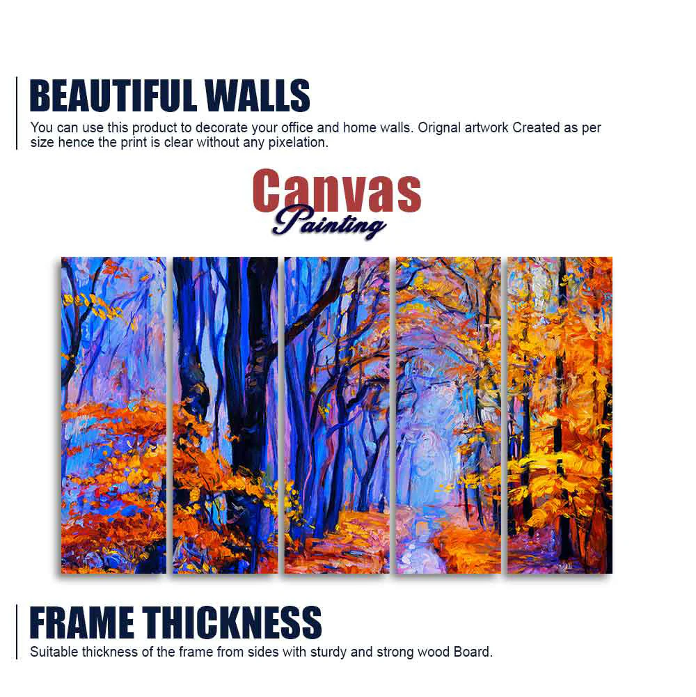 Beautiful Forest Canvas Wall Painting Set of Five - Image 5