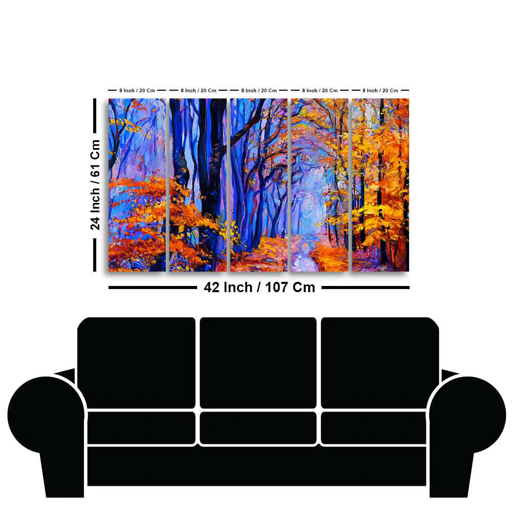 Beautiful Forest Canvas Wall Painting Set of Five - Image 6