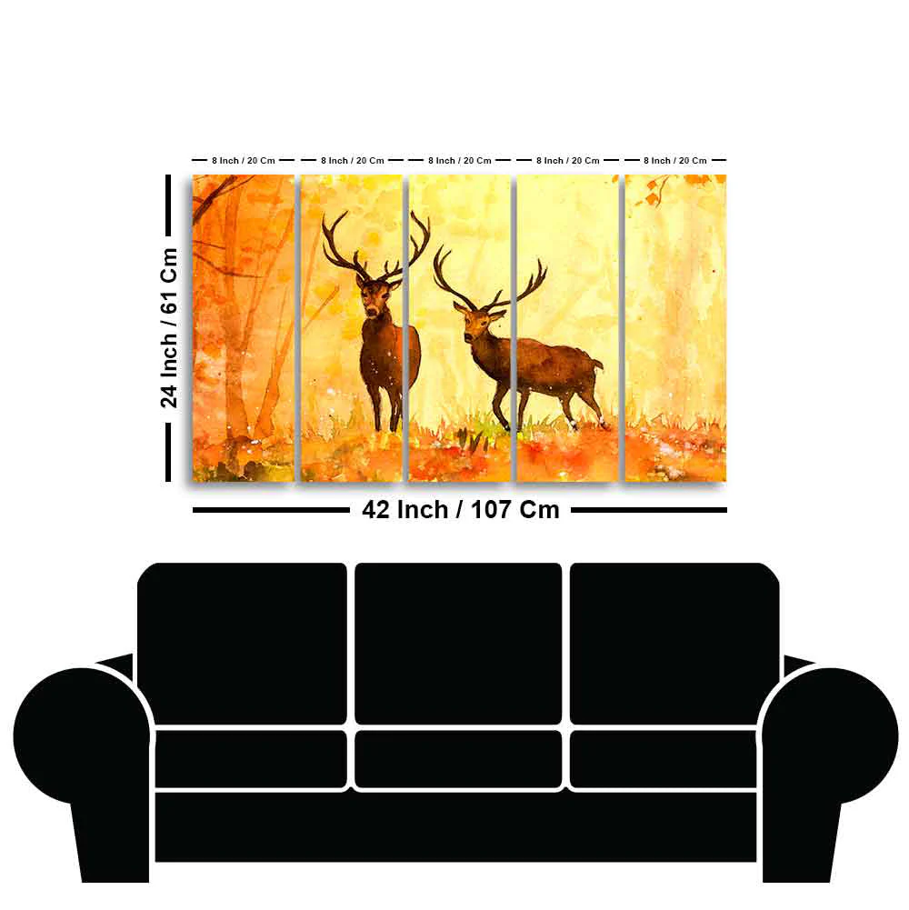 Beautiful Forest Deer Canvas Wall Painting of Five Pieces - Image 6
