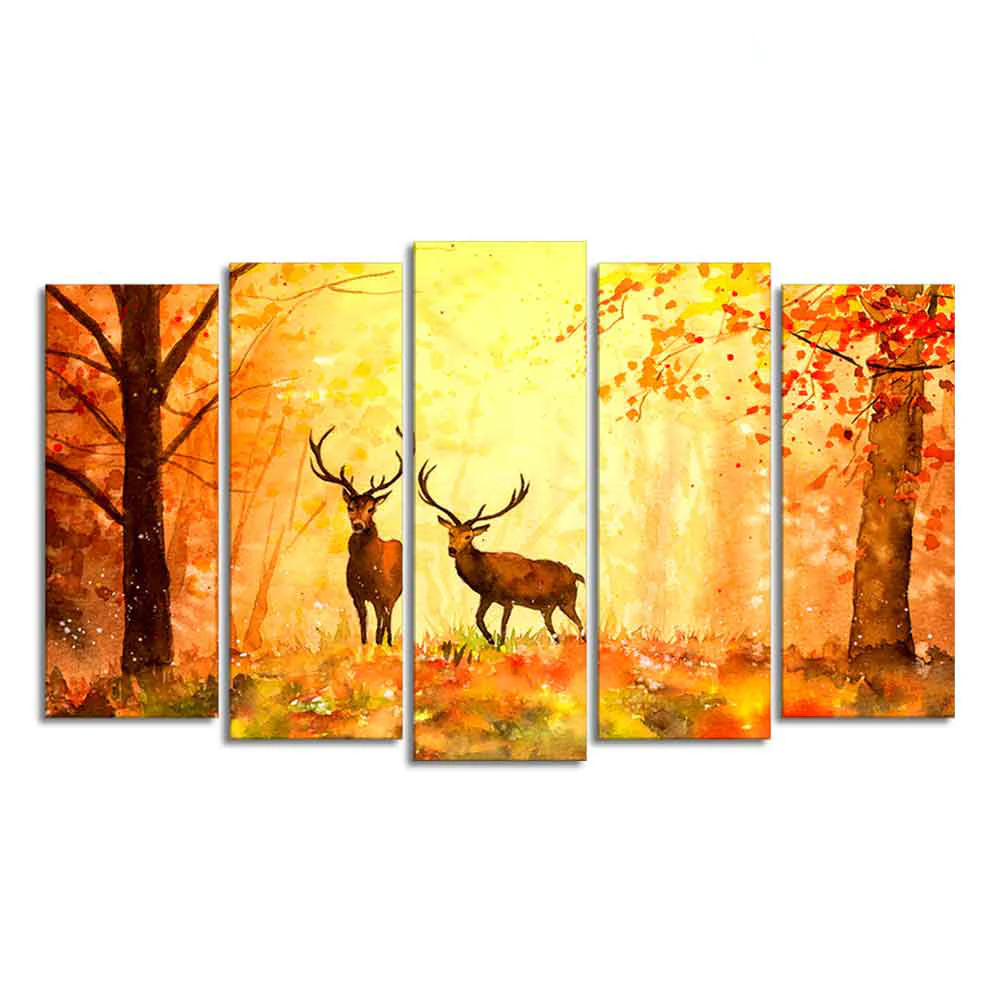 Beautiful Forest Deer Canvas Wall Painting Set of Five - Image 4