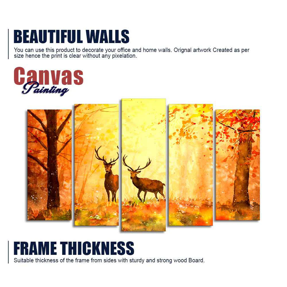 Beautiful Forest Deer Canvas Wall Painting Set of Five - Image 5