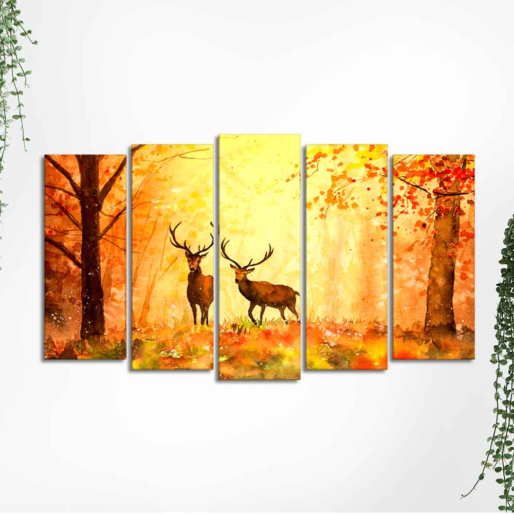 Beautiful Forest Deer Canvas Wall Painting Set of Five - Image 6