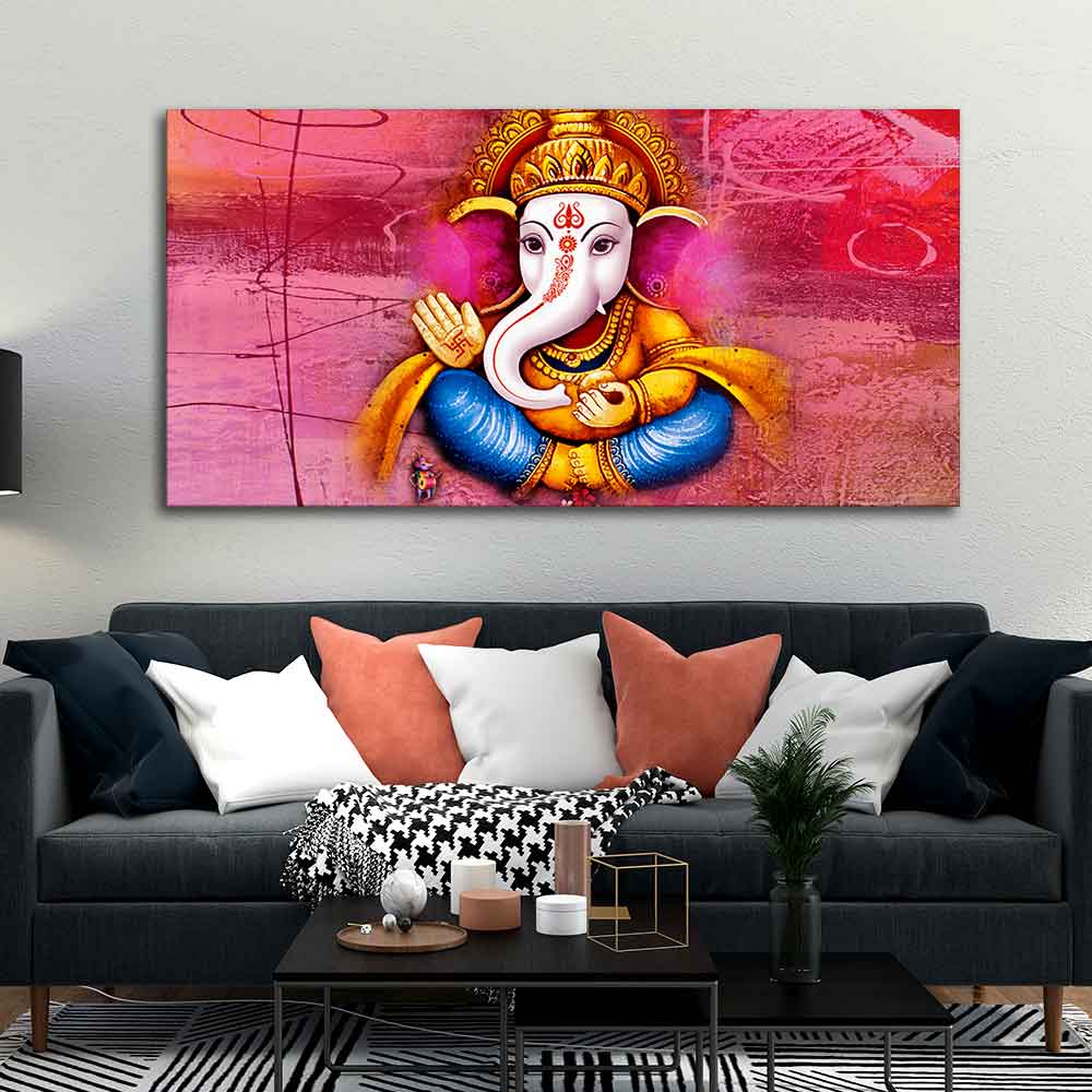 Beautiful Ganesha Abstract Art Canvas Wall Painting - Image 3