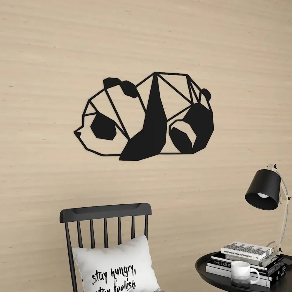 Beautiful Geometric Cute Lazy Panda Metal Art Wall Decor - Image 2