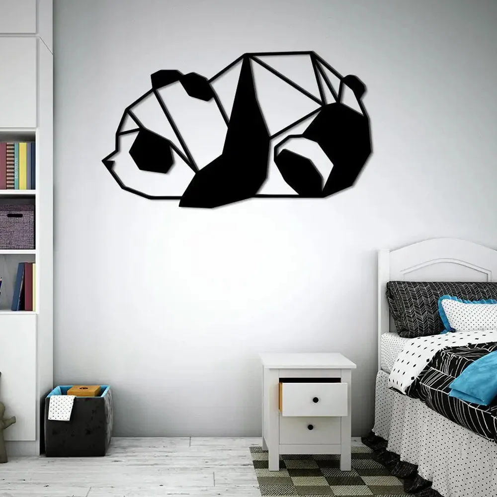 Beautiful Geometric Cute Lazy Panda Metal Art Wall Decor - Image 3