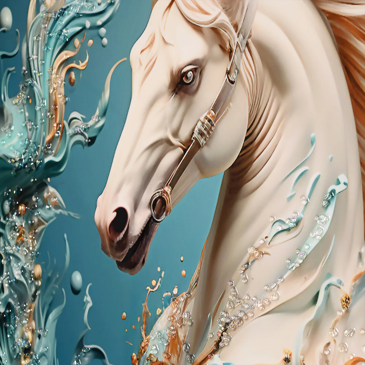 Beautiful Glacier Stallion Horse Framed Crystal Glass Painting - Image 4