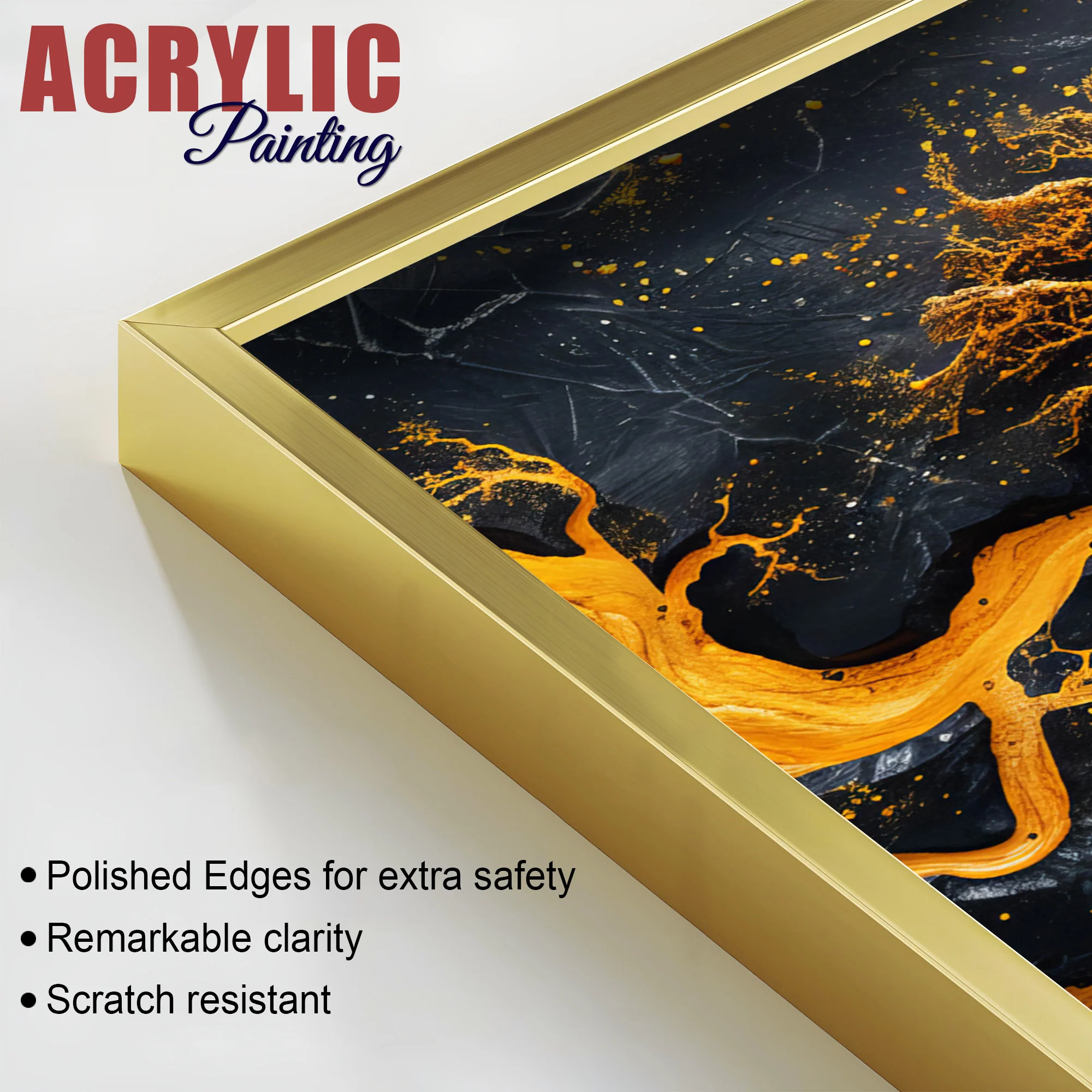 Beautiful Golden Artistic Tree Root Shaped Acrylic Art Floating Wall Painting Set of 2 - Image 6
