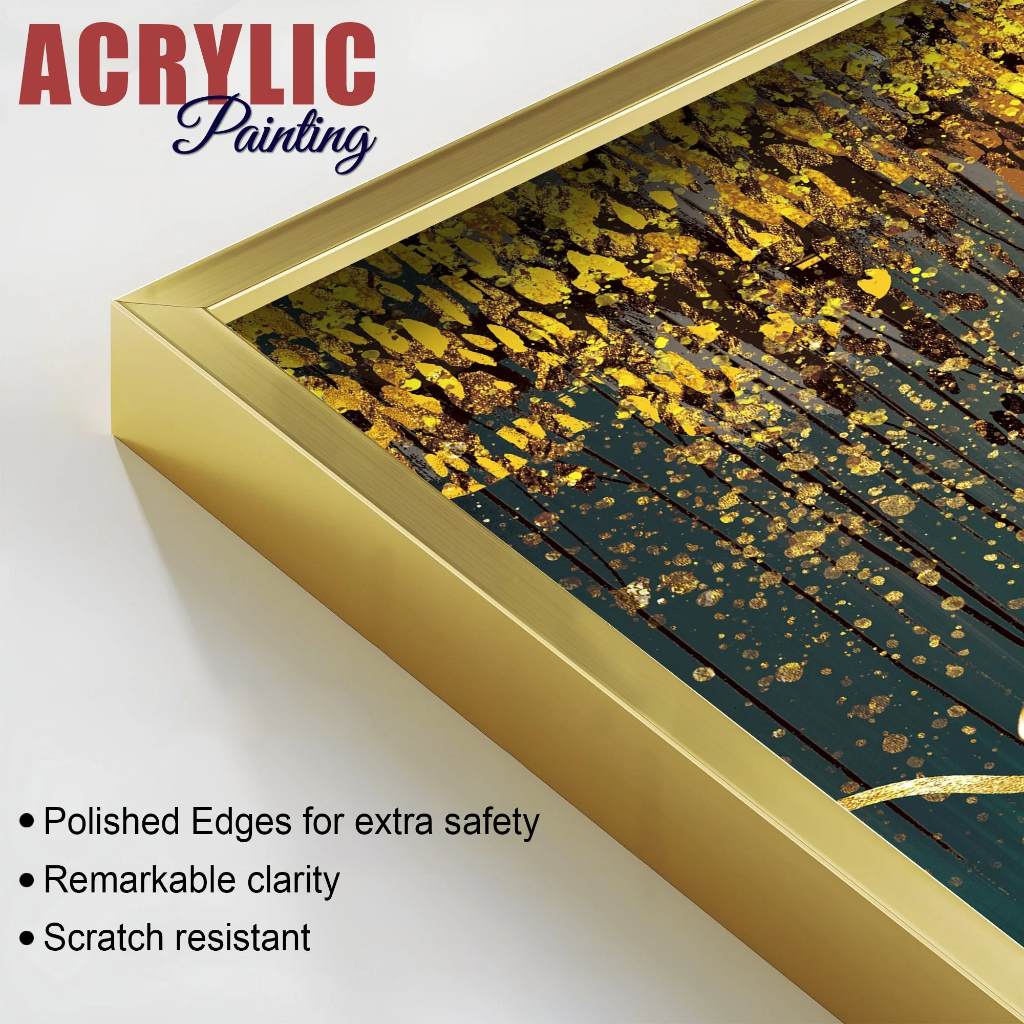 Beautiful Golden Birds and Deer Acrylic Floating Wall Painting Set Of 2 - Image 4