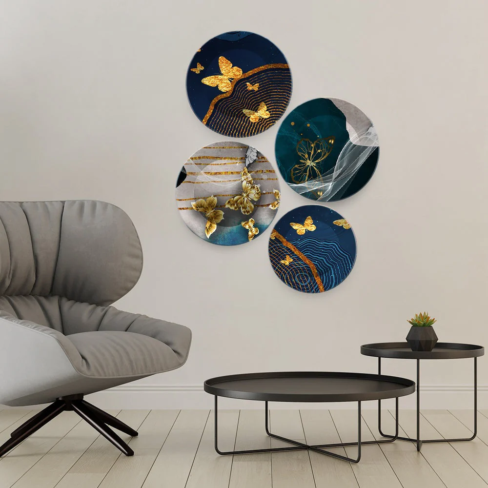 Beautiful Golden Butterflies Premium Wall Plates Painting Set of Four - Image 3