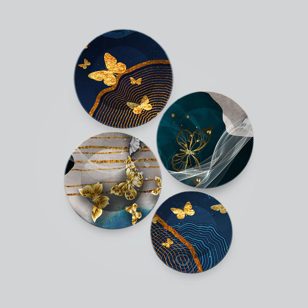 Beautiful Golden Butterflies Premium Wall Plates Painting Set of Four - Image 4
