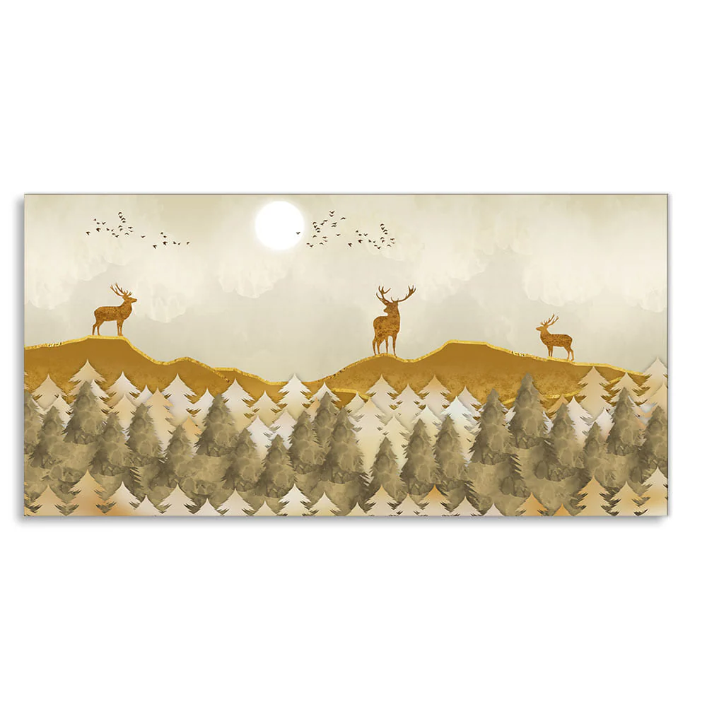 Beautiful Golden Deers Premium Canvas Wall Painting - Image 4