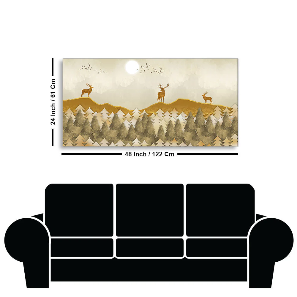 Beautiful Golden Deers Premium Canvas Wall Painting - Image 7