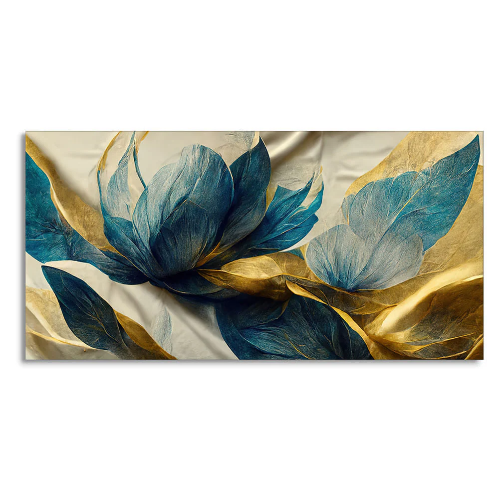 Beautiful Golden Flower and Waves Canvas Wall Painting - Image 4
