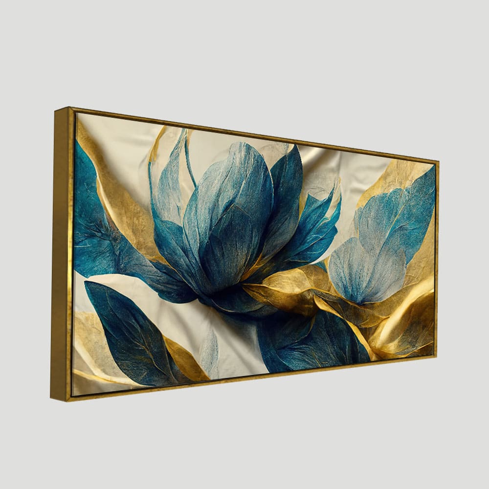 Beautiful Golden Flower and Waves Canvas Wall Painting - Image 5