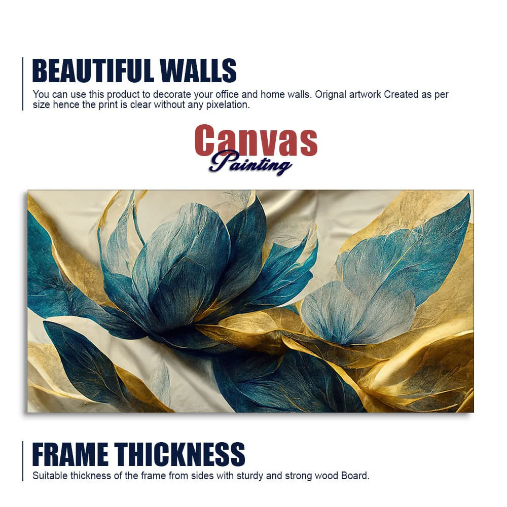 Beautiful Golden Flower and Waves Canvas Wall Painting - Image 6