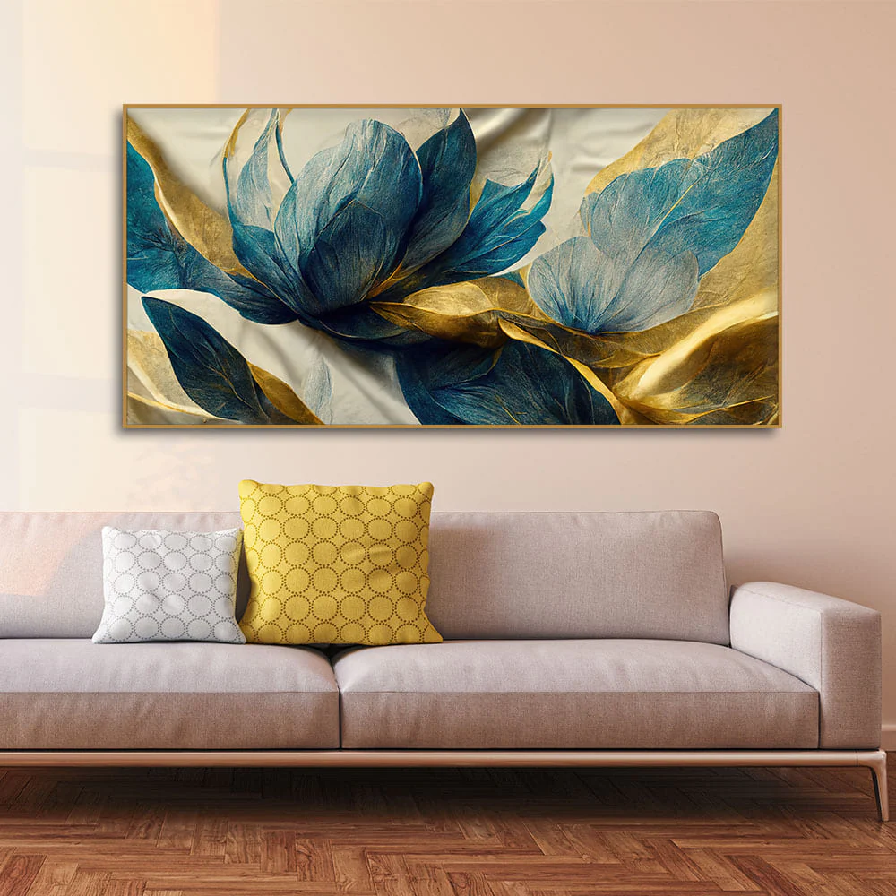 Beautiful Golden Flower and Waves Canvas Wall Painting - Image 8