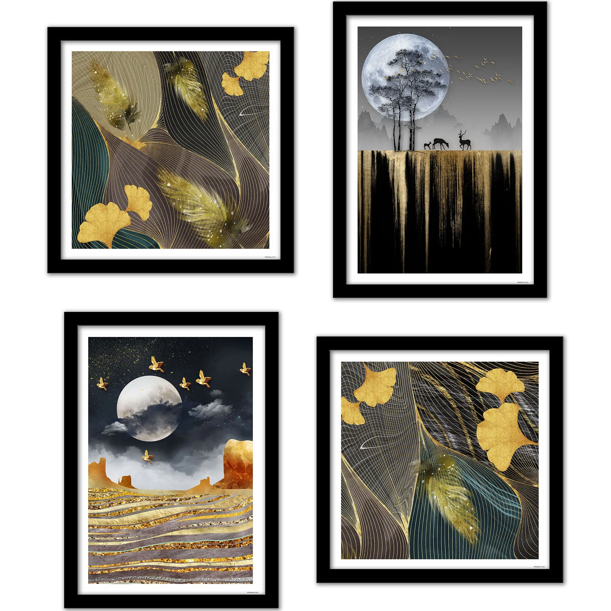 Beautiful Golden Ginkgo Leaf Art Wall Frame Set of Four - Image 3