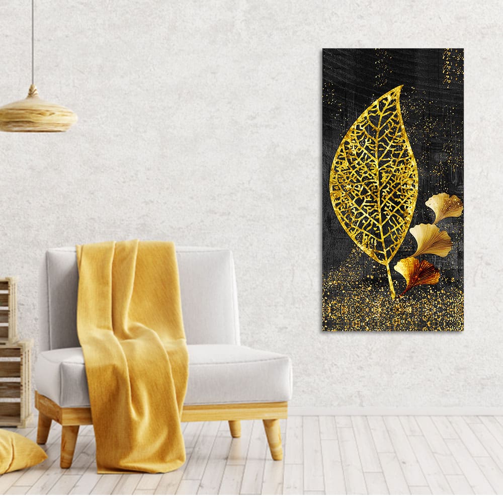 Beautiful Golden Ginkgo Leaf Canvas Wall Painting - Image 2