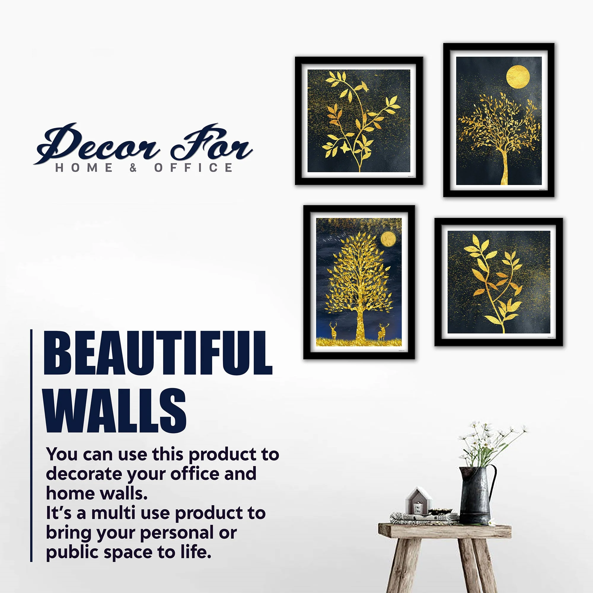 Beautiful Golden Leaf Tree Wall Frame Set of Four - Image 4