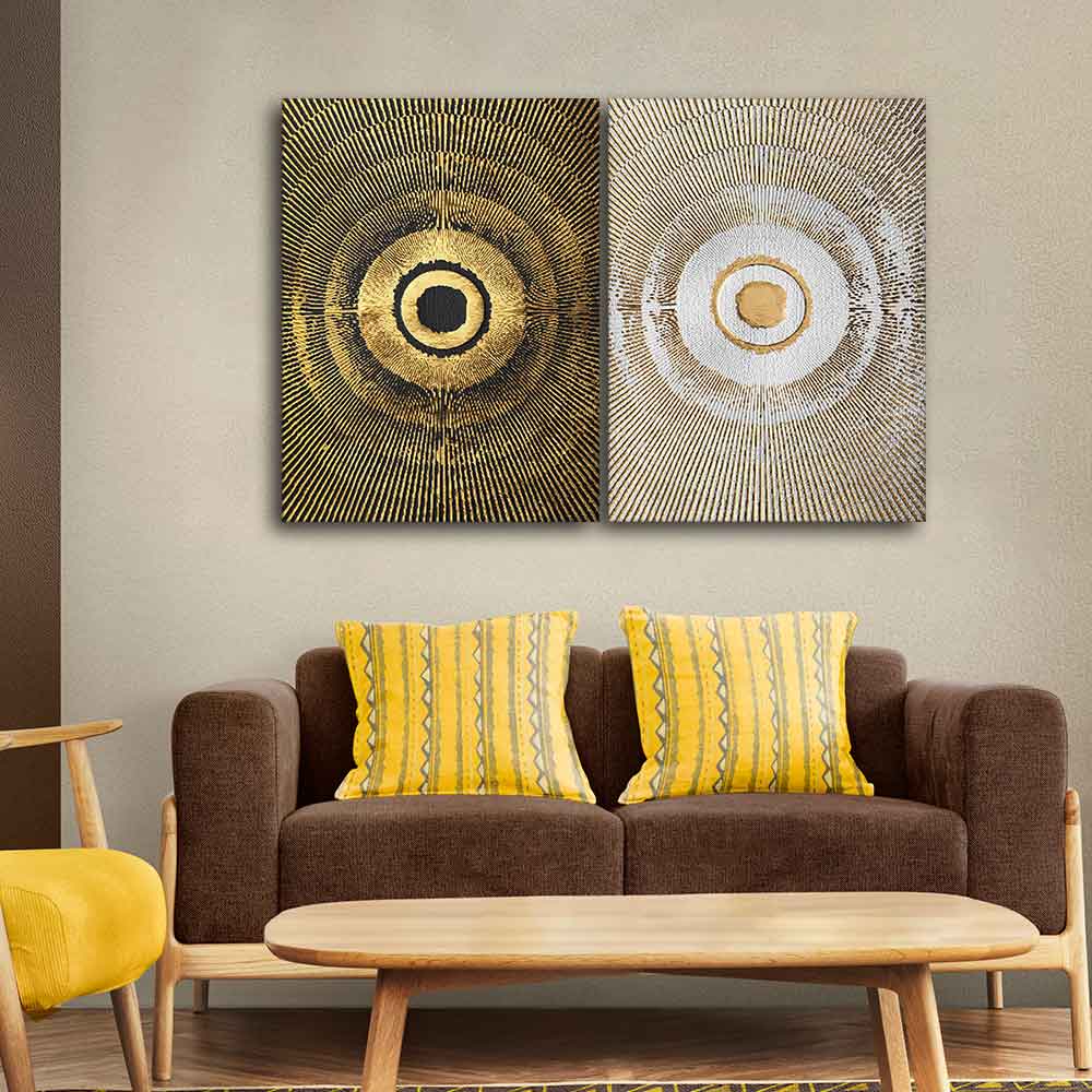 Beautiful Golden Pattern Canvas Wall Painting of Two Pieces - Image 2
