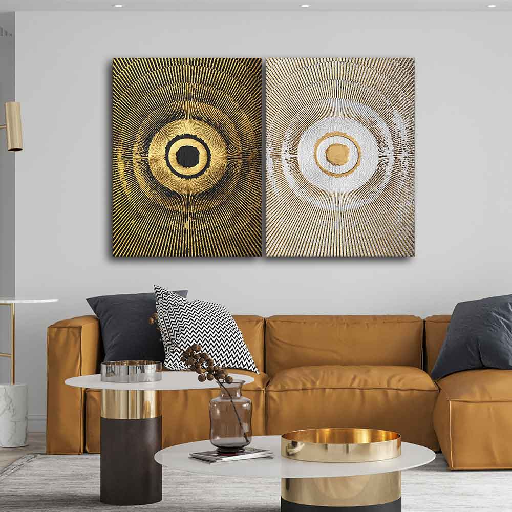 Beautiful Golden Pattern Canvas Wall Painting of Two Pieces - Image 3