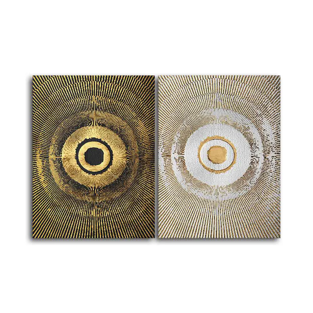 Beautiful Golden Pattern Canvas Wall Painting of Two Pieces - Image 4