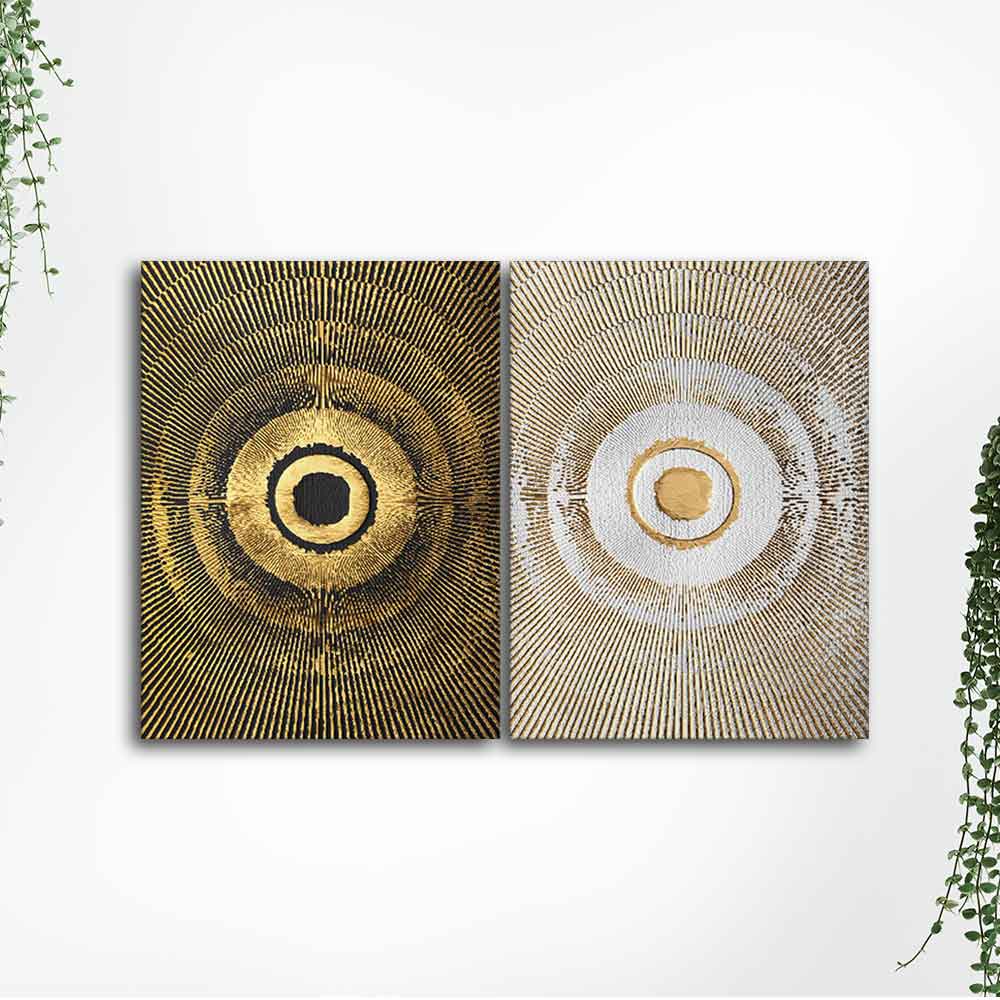 Beautiful Golden Pattern Canvas Wall Painting of Two Pieces - Image 5
