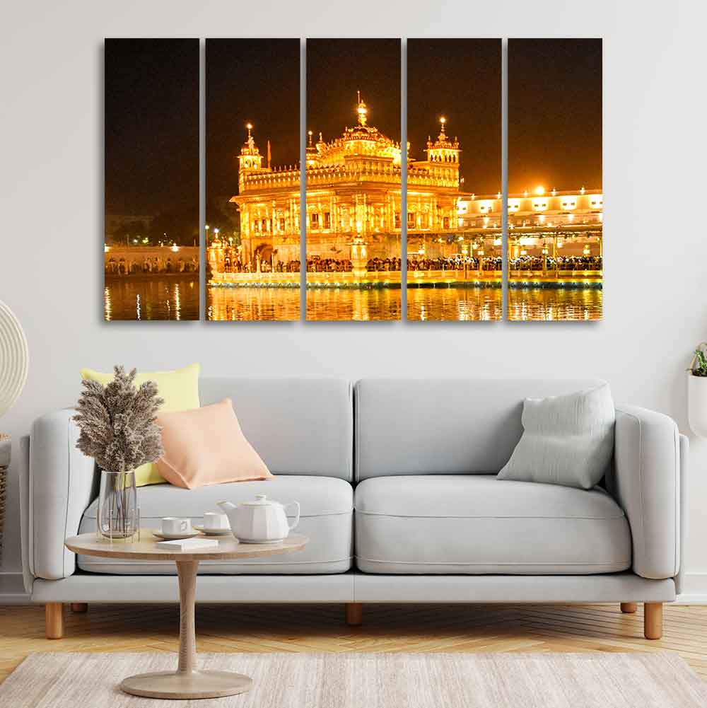Beautiful Golden Temple Canvas Wall Painting of Five Pieces - Image 2