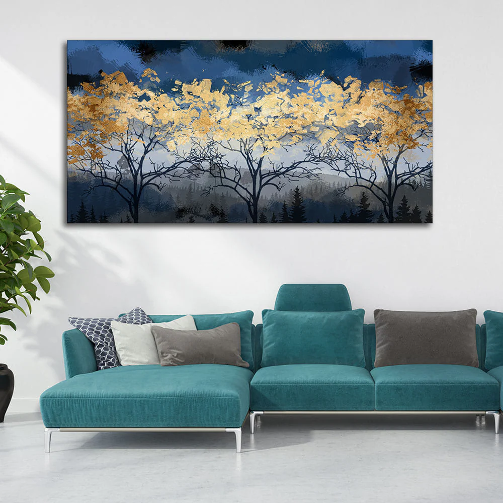 Beautiful Golden Tree Abstract Design Premium Canvas Wall Painting - Image 2