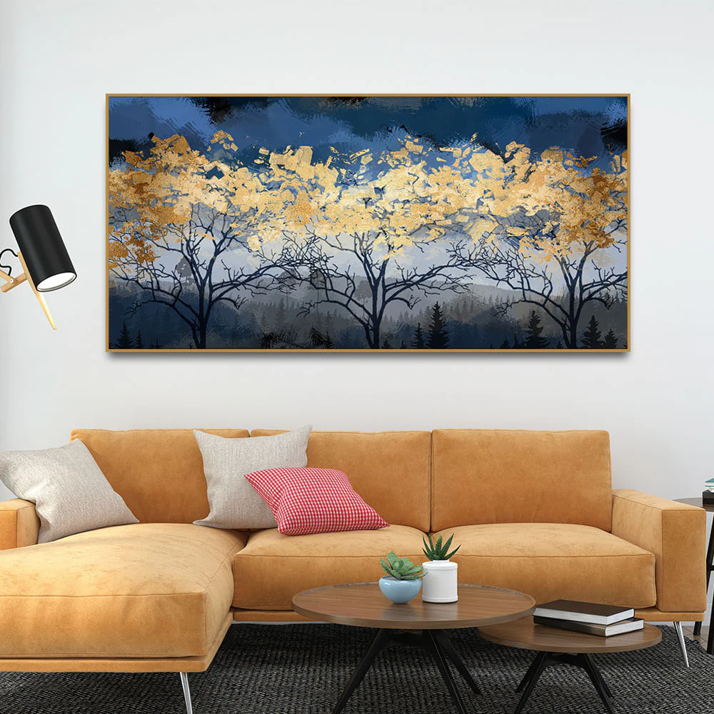 Beautiful Golden Tree Abstract Design Premium Canvas Wall Painting - Image 3