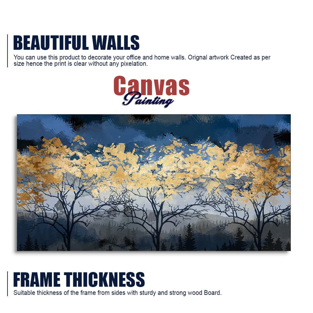 Beautiful Golden Tree Abstract Design Premium Canvas Wall Painting - Image 6