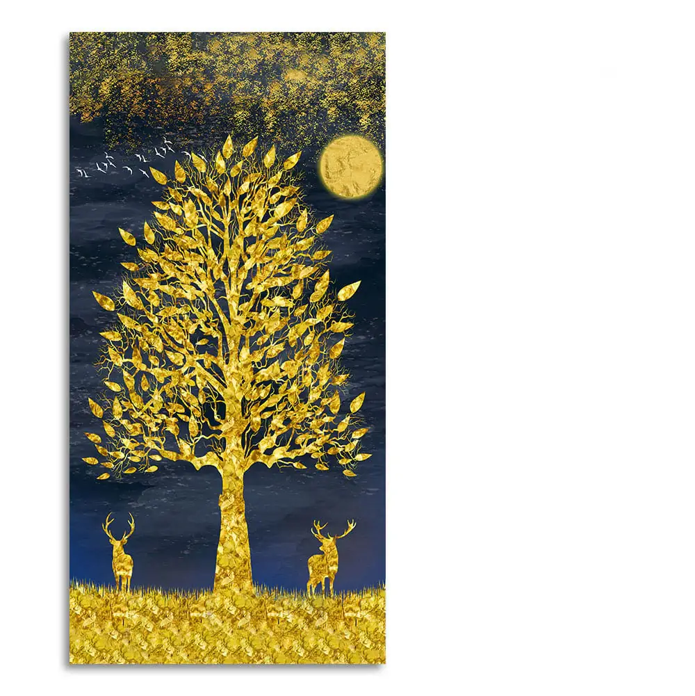 Beautiful Golden Tree and Moon with Deers Premium Canvas Wall Painting - Image 4