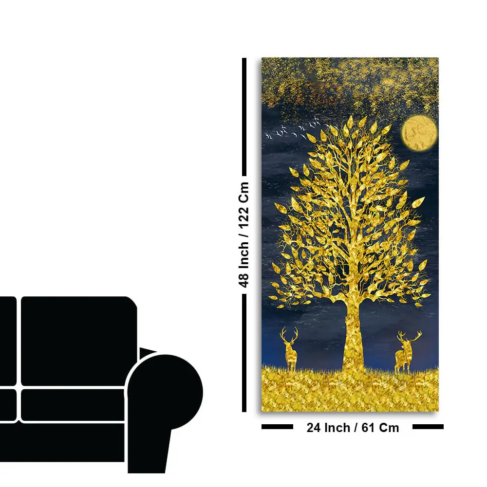 Beautiful Golden Tree and Moon with Deers Premium Canvas Wall Painting - Image 7