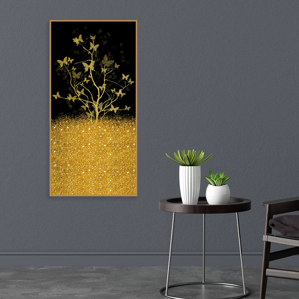 Beautiful Golden Tree Butterfly Premium Canvas Wall Painting - Image 2