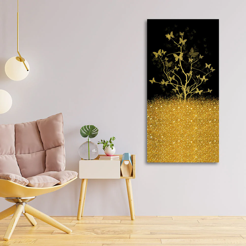 Beautiful Golden Tree Butterfly Premium Canvas Wall Painting - Image 3