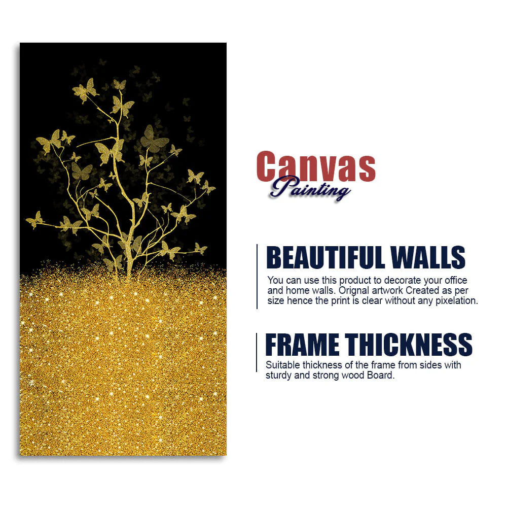 Beautiful Golden Tree Butterfly Premium Canvas Wall Painting - Image 6