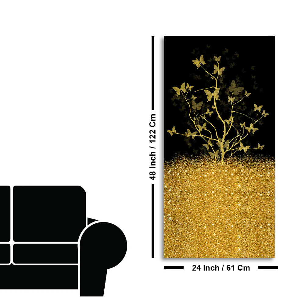 Beautiful Golden Tree Butterfly Premium Canvas Wall Painting - Image 7