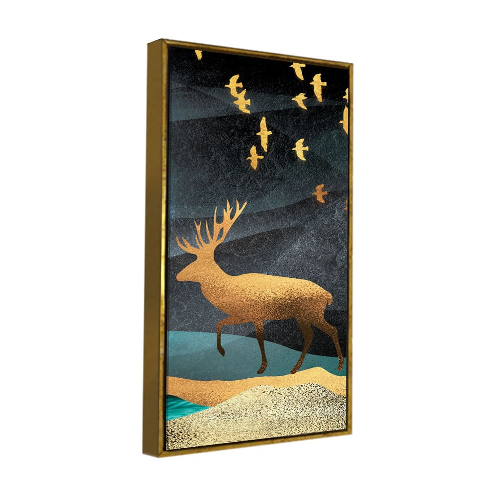 Beautiful Golden Walking Deer Premium Canvas Wall Painting - Image 5