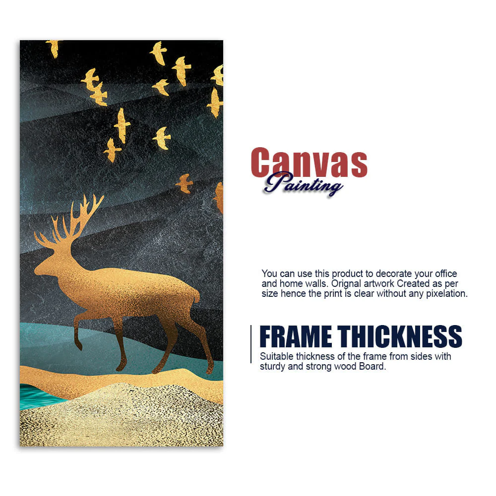 Beautiful Golden Walking Deer Premium Canvas Wall Painting - Image 6