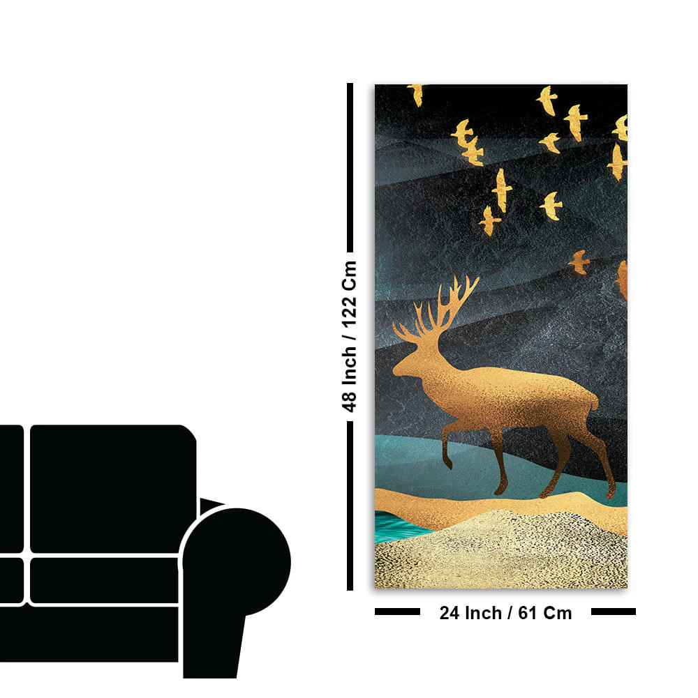 Beautiful Golden Walking Deer Premium Canvas Wall Painting - Image 7