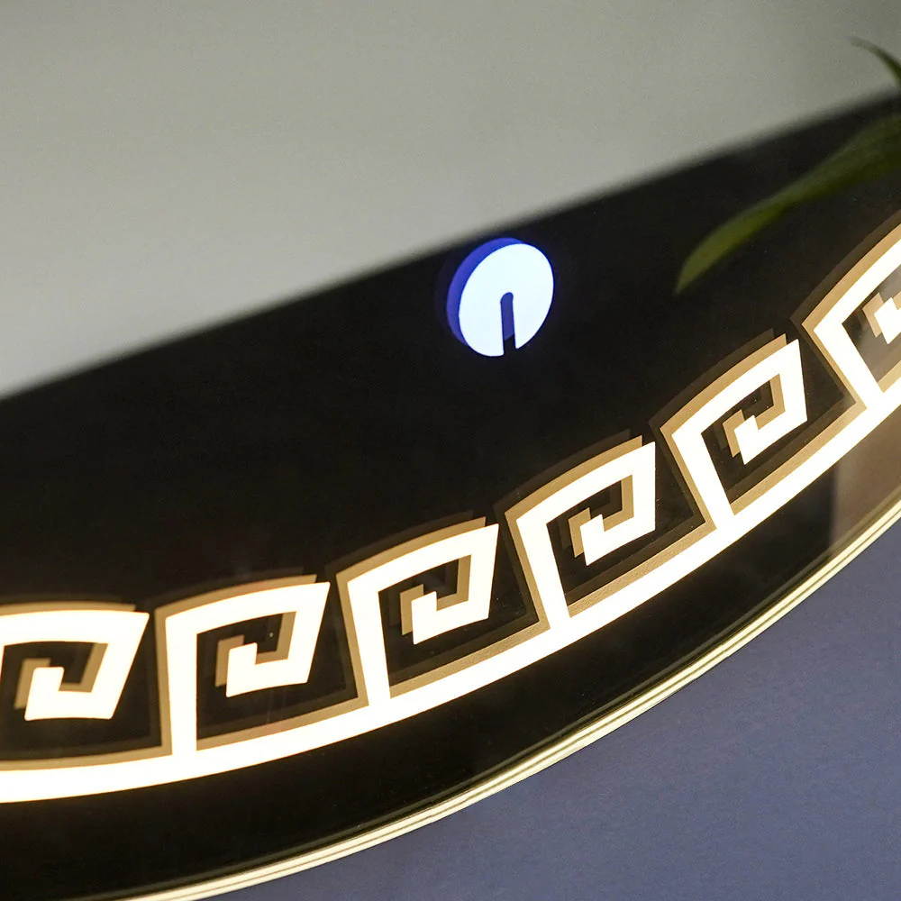 Beautiful Greek Key Motif LED Round Shape Bathroom Mirror - Image 3