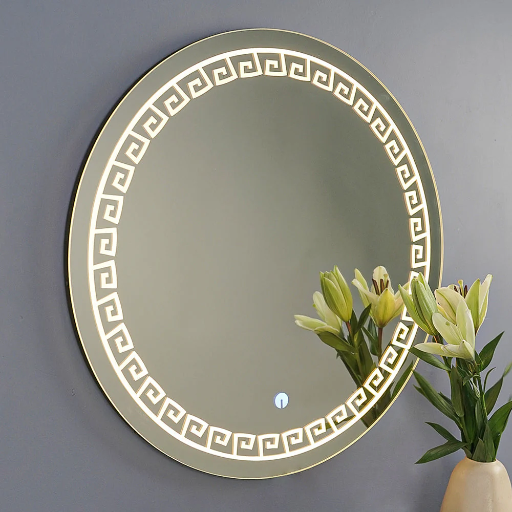 Beautiful Greek Key Motif LED Round Shape Bathroom Mirror - Image 4