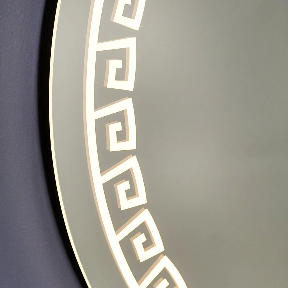 Beautiful Greek Key Motif LED Round Shape Bathroom Mirror - Image 5
