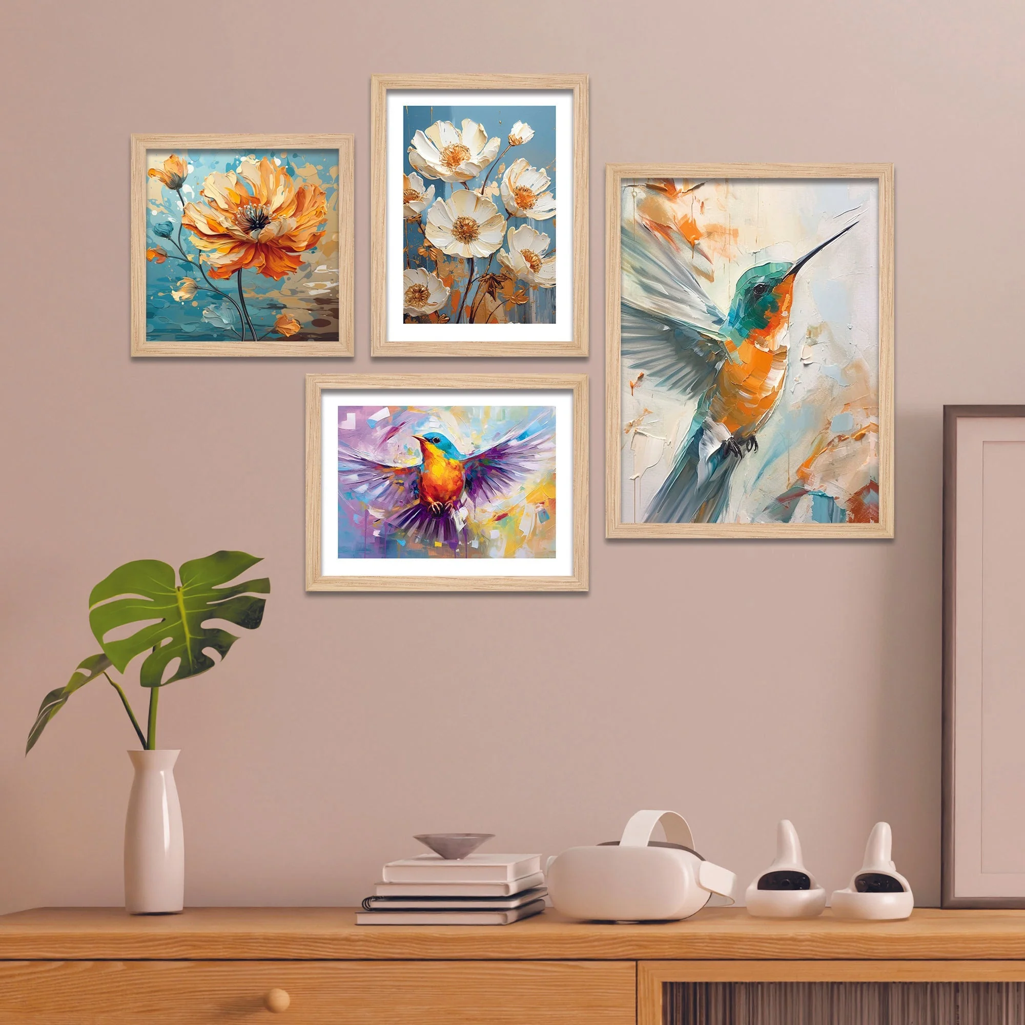 Beautiful Hummingbird Artistic Art Wall Frame Set of Four - Image 3