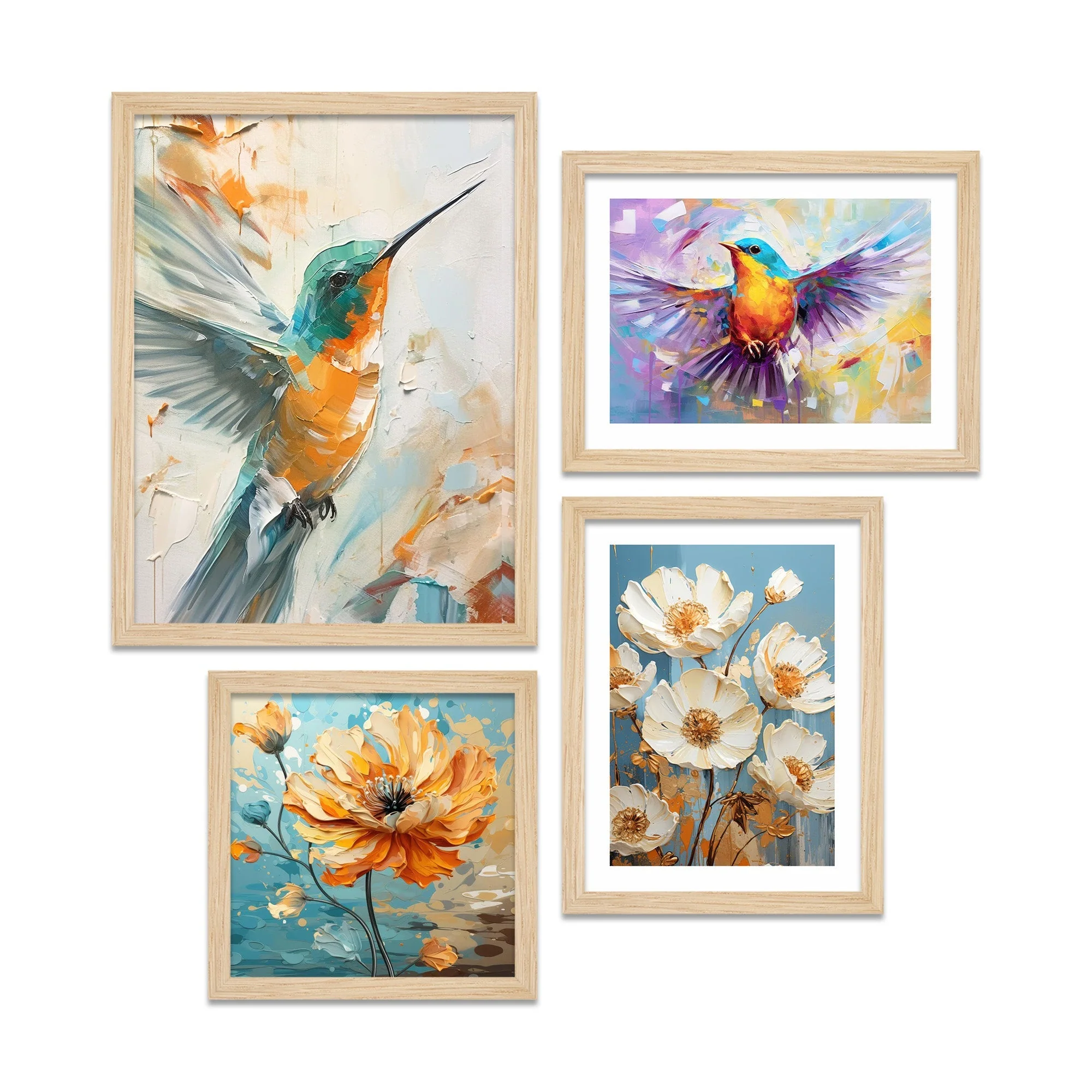 Beautiful Hummingbird Artistic Art Wall Frame Set of Four - Image 4